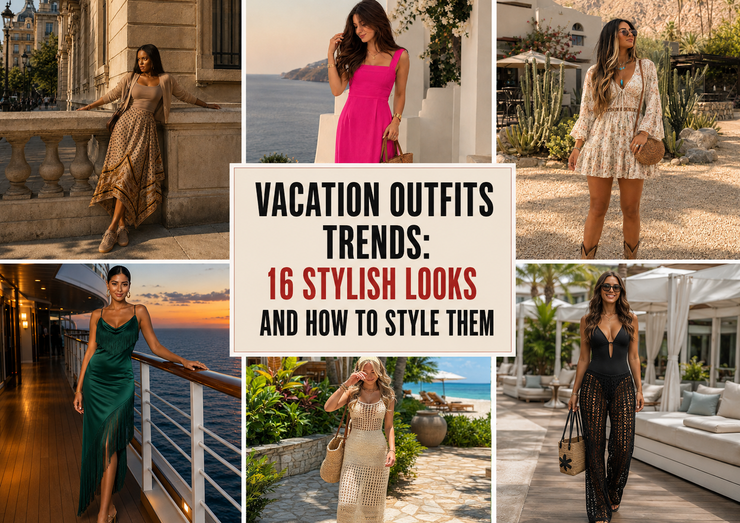 Vacation outfits for women featuring stylish summer 2026 travel looks